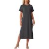 image:imageGRECERELLE Womens Short Sleeve Loose Fit Midi Long Dress  WrinkleFree Crewneck Split for Work Travel Casual VersatileDark Gray