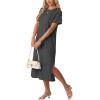 image:imageGRECERELLE Womens Short Sleeve Loose Fit Midi Long Dress  WrinkleFree Crewneck Split for Work Travel Casual VersatileDark Gray