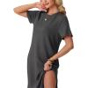 image:imageGRECERELLE Womens Short Sleeve Loose Fit Midi Long Dress  WrinkleFree Crewneck Split for Work Travel Casual VersatileDark Gray