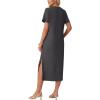 image:imageGRECERELLE Womens Short Sleeve Loose Fit Midi Long Dress  WrinkleFree Crewneck Split for Work Travel Casual VersatileDark Gray