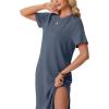 image:imageGRECERELLE Womens Short Sleeve Loose Fit Midi Long Dress  WrinkleFree Crewneck Split for Work Travel Casual VersatileDenim Blue