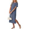 image:imageGRECERELLE Womens Short Sleeve Loose Fit Midi Long Dress  WrinkleFree Crewneck Split for Work Travel Casual VersatileDenim Blue
