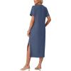 image:imageGRECERELLE Womens Short Sleeve Loose Fit Midi Long Dress  WrinkleFree Crewneck Split for Work Travel Casual VersatileDenim Blue
