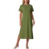 image:imageGRECERELLE Womens Short Sleeve Loose Fit Midi Long Dress  WrinkleFree Crewneck Split for Work Travel Casual VersatileDill Green