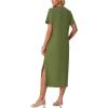 image:imageGRECERELLE Womens Short Sleeve Loose Fit Midi Long Dress  WrinkleFree Crewneck Split for Work Travel Casual VersatileDill Green