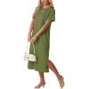 image:imageGRECERELLE Womens Short Sleeve Loose Fit Midi Long Dress  WrinkleFree Crewneck Split for Work Travel Casual VersatileDill Green