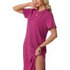 image:imageGRECERELLE Womens Short Sleeve Loose Fit Midi Long Dress  WrinkleFree Crewneck Split for Work Travel Casual VersatileHot Pink