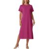 image:imageGRECERELLE Womens Short Sleeve Loose Fit Midi Long Dress  WrinkleFree Crewneck Split for Work Travel Casual VersatileHot Pink