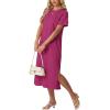 image:imageGRECERELLE Womens Short Sleeve Loose Fit Midi Long Dress  WrinkleFree Crewneck Split for Work Travel Casual VersatileHot Pink
