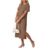 image:imageGRECERELLE Womens Short Sleeve Loose Fit Midi Long Dress  WrinkleFree Crewneck Split for Work Travel Casual VersatileLight Coffee