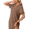 image:imageGRECERELLE Womens Short Sleeve Loose Fit Midi Long Dress  WrinkleFree Crewneck Split for Work Travel Casual VersatileLight Coffee