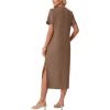image:imageGRECERELLE Womens Short Sleeve Loose Fit Midi Long Dress  WrinkleFree Crewneck Split for Work Travel Casual VersatileLight Coffee