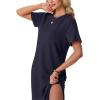 image:imageGRECERELLE Womens Short Sleeve Loose Fit Midi Long Dress  WrinkleFree Crewneck Split for Work Travel Casual VersatileNavy Blue