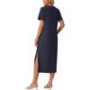 image:imageGRECERELLE Womens Short Sleeve Loose Fit Midi Long Dress  WrinkleFree Crewneck Split for Work Travel Casual VersatileNavy Blue