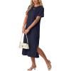image:imageGRECERELLE Womens Short Sleeve Loose Fit Midi Long Dress  WrinkleFree Crewneck Split for Work Travel Casual VersatileNavy Blue