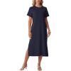image:imageGRECERELLE Womens Short Sleeve Loose Fit Midi Long Dress  WrinkleFree Crewneck Split for Work Travel Casual VersatileNavy Blue