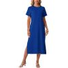 image:imageGRECERELLE Womens Short Sleeve Loose Fit Midi Long Dress  WrinkleFree Crewneck Split for Work Travel Casual VersatileRoyal Blue