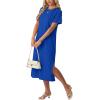image:imageGRECERELLE Womens Short Sleeve Loose Fit Midi Long Dress  WrinkleFree Crewneck Split for Work Travel Casual VersatileRoyal Blue