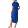 image:imageGRECERELLE Womens Short Sleeve Loose Fit Midi Long Dress  WrinkleFree Crewneck Split for Work Travel Casual VersatileRoyal Blue