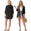 image:imageGRECERELLE Womens Summer Lightweight 34 Sleeve Cardigan Open Front Casual Loose Kimono Cover Ups with PocketsBlack