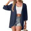 image:imageGRECERELLE Womens Summer Lightweight 34 Sleeve Cardigan Open Front Casual Loose Kimono Cover Ups with PocketsDark Blue