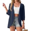 image:imageGRECERELLE Womens Summer Lightweight 34 Sleeve Cardigan Open Front Casual Loose Kimono Cover Ups with PocketsDark Blue