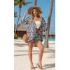 image:imageGRECERELLE Womens Summer Lightweight 34 Sleeve Cardigan Open Front Casual Loose Kimono Cover Ups with PocketsDark Blue Palm Leaf