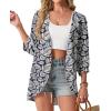 image:imageGRECERELLE Womens Summer Lightweight 34 Sleeve Cardigan Open Front Casual Loose Kimono Cover Ups with PocketsDark Blue Palm Leaf