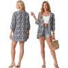 image:imageGRECERELLE Womens Summer Lightweight 34 Sleeve Cardigan Open Front Casual Loose Kimono Cover Ups with PocketsDark Blue Palm Leaf