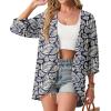 image:imageGRECERELLE Womens Summer Lightweight 34 Sleeve Cardigan Open Front Casual Loose Kimono Cover Ups with PocketsDark Blue Palm Leaf