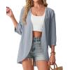 image:imageGRECERELLE Womens Summer Lightweight 34 Sleeve Cardigan Open Front Casual Loose Kimono Cover Ups with PocketsHaze Blue
