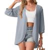 image:imageGRECERELLE Womens Summer Lightweight 34 Sleeve Cardigan Open Front Casual Loose Kimono Cover Ups with PocketsHaze Blue