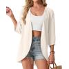 image:imageGRECERELLE Womens Summer Lightweight 34 Sleeve Cardigan Open Front Casual Loose Kimono Cover Ups with PocketsIvory White