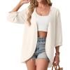 image:imageGRECERELLE Womens Summer Lightweight 34 Sleeve Cardigan Open Front Casual Loose Kimono Cover Ups with PocketsIvory White