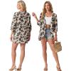 image:imageGRECERELLE Womens Summer Lightweight 34 Sleeve Cardigan Open Front Casual Loose Kimono Cover Ups with PocketsKhaki Black Flower