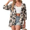 image:imageGRECERELLE Womens Summer Lightweight 34 Sleeve Cardigan Open Front Casual Loose Kimono Cover Ups with PocketsKhaki Black Flower