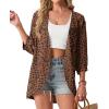 image:imageGRECERELLE Womens Summer Lightweight 34 Sleeve Cardigan Open Front Casual Loose Kimono Cover Ups with PocketsLd Coffee
