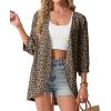 image:imageGRECERELLE Womens Summer Lightweight 34 Sleeve Cardigan Open Front Casual Loose Kimono Cover Ups with PocketsLd Dark Khaki