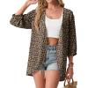 image:imageGRECERELLE Womens Summer Lightweight 34 Sleeve Cardigan Open Front Casual Loose Kimono Cover Ups with PocketsLd Dark Khaki