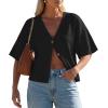 image:imageGRECERELLE Womens Summer Lightweight Short Sleeve Cardigans Open Front V Neck Casual Knit Button Down SweaterBlack