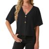 image:imageGRECERELLE Womens Summer Lightweight Short Sleeve Cardigans Open Front V Neck Casual Knit Button Down SweaterBlack