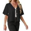 image:imageGRECERELLE Womens Summer Lightweight Short Sleeve Cardigans Open Front V Neck Casual Knit Button Down SweaterBlack