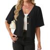 image:imageGRECERELLE Womens Summer Lightweight Short Sleeve Cardigans Open Front V Neck Casual Knit Button Down SweaterBlack