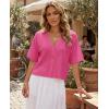 image:imageGRECERELLE Womens Summer Lightweight Short Sleeve Cardigans Open Front V Neck Casual Knit Button Down SweaterHot Pink