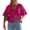 image:imageGRECERELLE Womens Summer Lightweight Short Sleeve Cardigans Open Front V Neck Casual Knit Button Down SweaterHot Pink