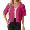 image:imageGRECERELLE Womens Summer Lightweight Short Sleeve Cardigans Open Front V Neck Casual Knit Button Down SweaterHot Pink
