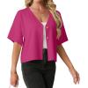 image:imageGRECERELLE Womens Summer Lightweight Short Sleeve Cardigans Open Front V Neck Casual Knit Button Down SweaterHot Pink
