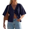 image:imageGRECERELLE Womens Summer Lightweight Short Sleeve Cardigans Open Front V Neck Casual Knit Button Down SweaterNavy Blue