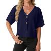 image:imageGRECERELLE Womens Summer Lightweight Short Sleeve Cardigans Open Front V Neck Casual Knit Button Down SweaterNavy Blue