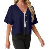 image:imageGRECERELLE Womens Summer Lightweight Short Sleeve Cardigans Open Front V Neck Casual Knit Button Down SweaterNavy Blue